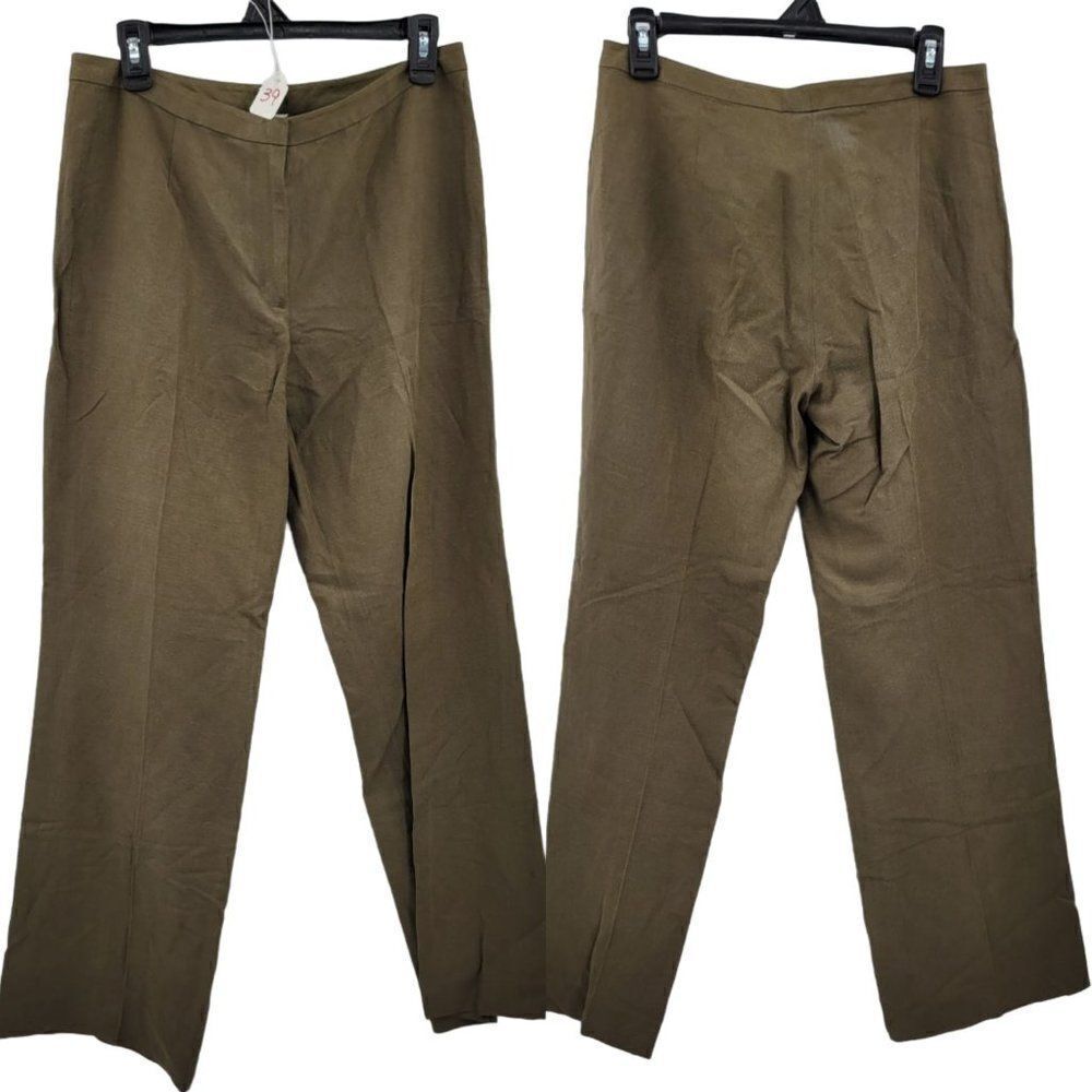 Vintage 80's Emanuel Ungaro Trousers 6 Silk Linen Pressed Pleat Army Green‎